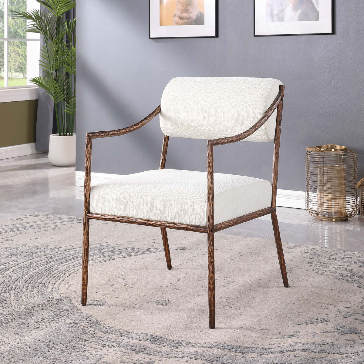 Bastille Chenille Dining Arm Chair Set of 2 with Bronze Frame