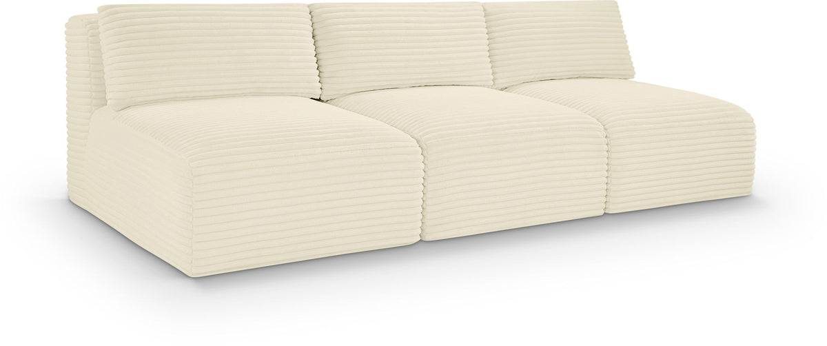 Shaggy Modular Sectional — 3-Piece Armless Sofa — Cream