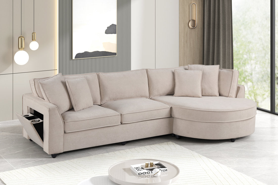 Elva Beige Sectional — Reversible Chaise & Spill-Proof Fabric