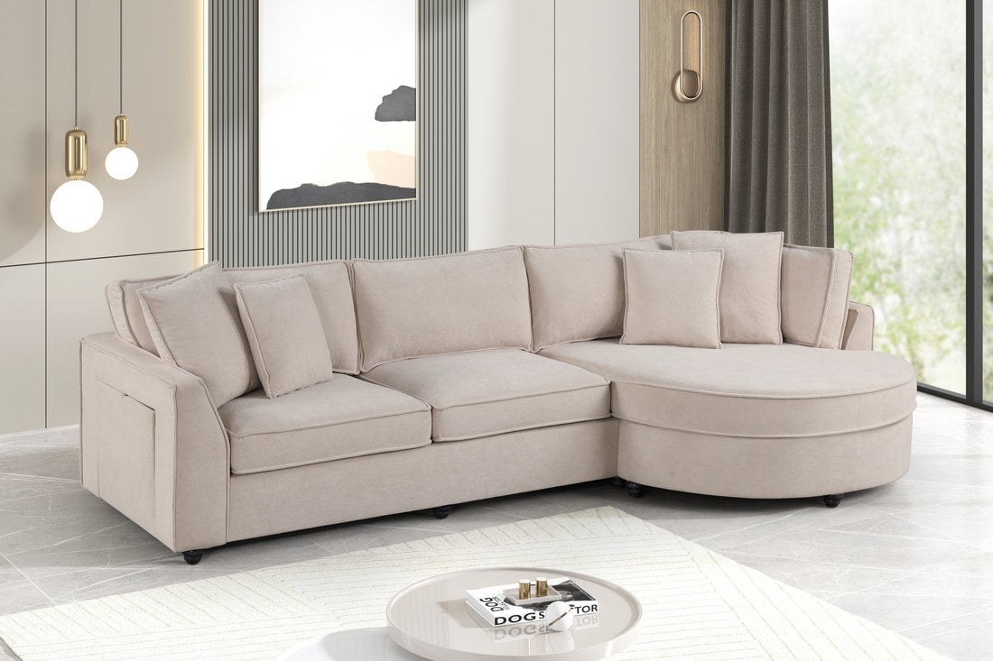 Elva Beige Sectional — Reversible Chaise & Spill-Proof Fabric