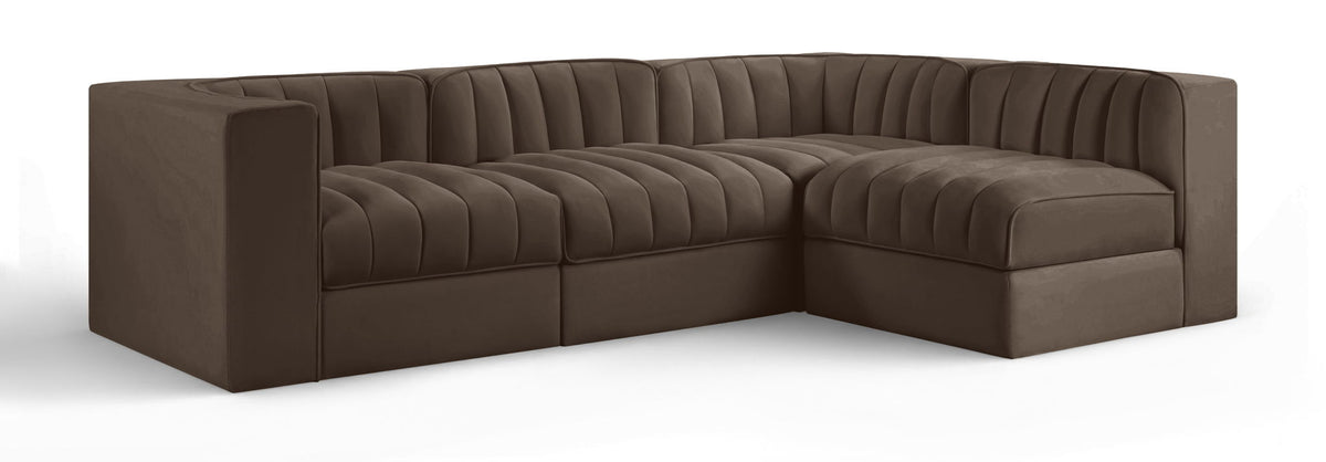 Rummi Performance Velvet Modular Sectional — 4-Piece Sectional — Brown