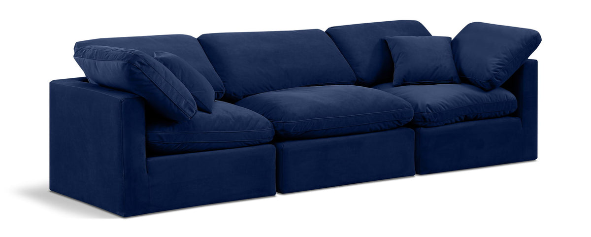 Indulge Velvet Modular Sectional — 3-Piece Sofa — Navy