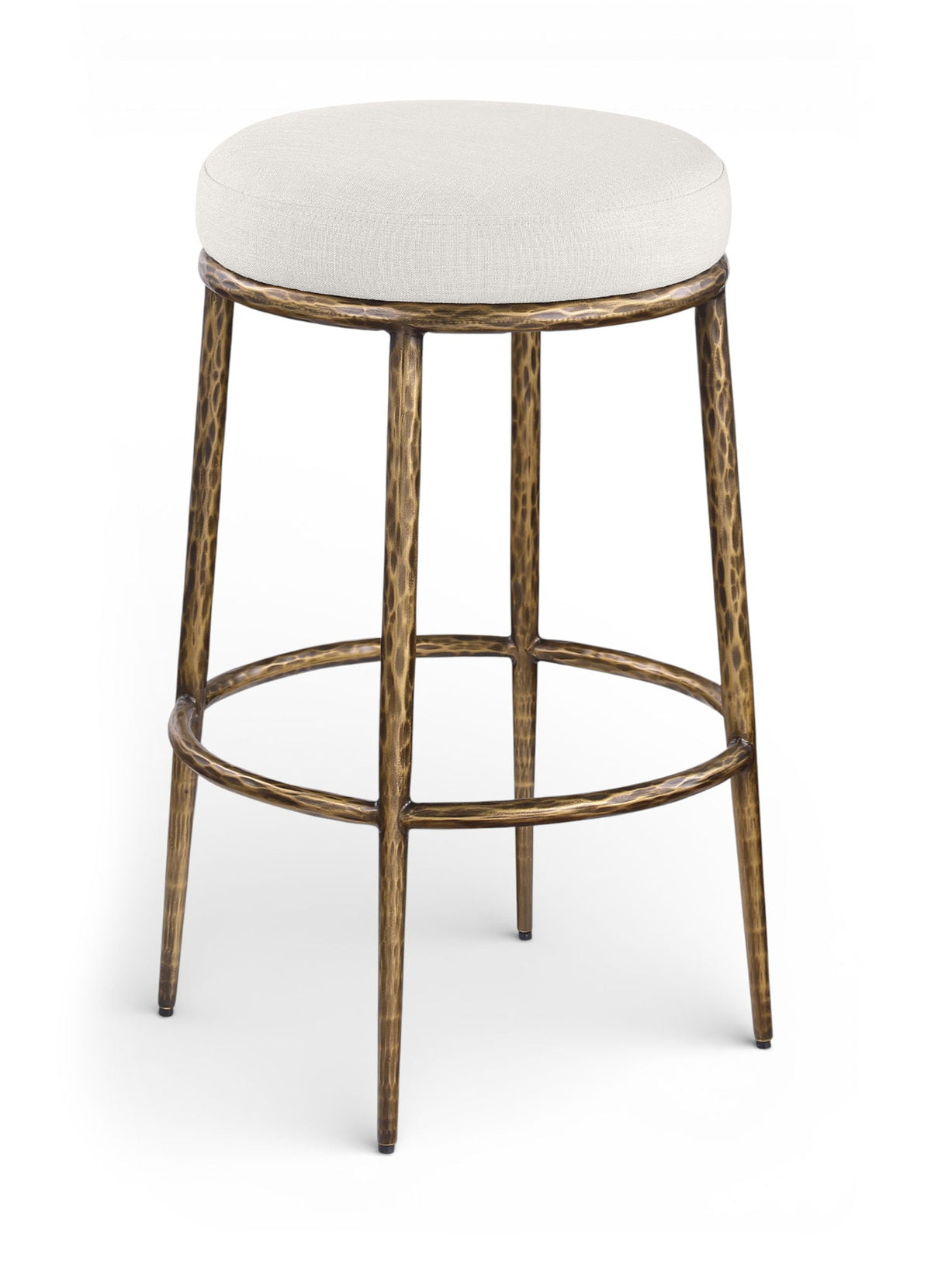 Ferro Performance Fabric Backless Bar Stool — Antique Brass Frame - Cream