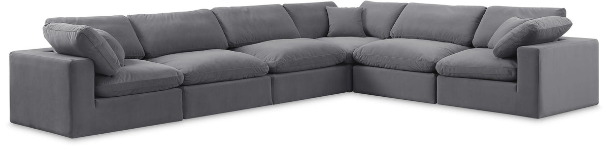 Comfy Velvet Modular Sectional — 6-Piece Corner Sectional — Grey