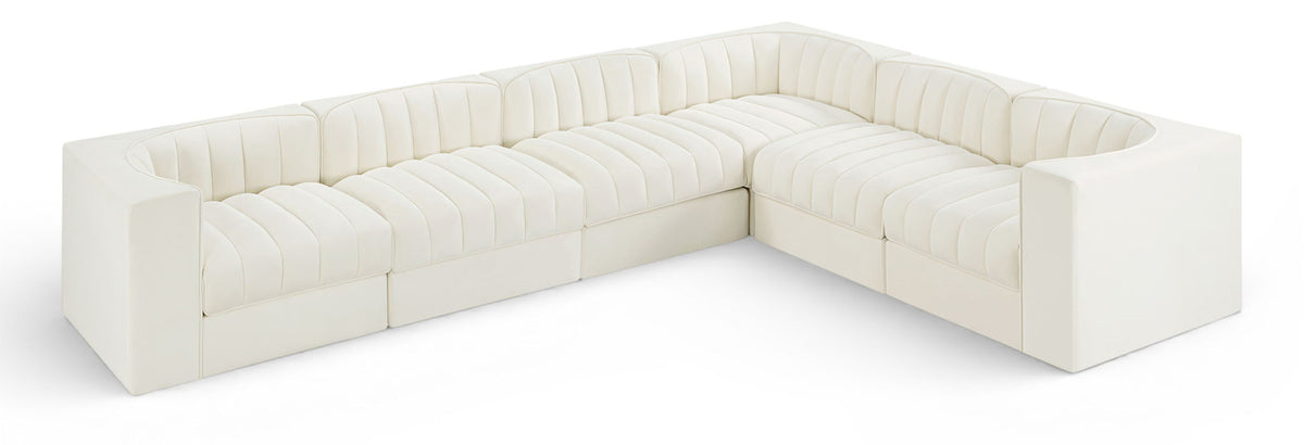 Rummi Performance Velvet Modular Sectional — 6-Piece Sectional (126"L x 63"D) — Cream