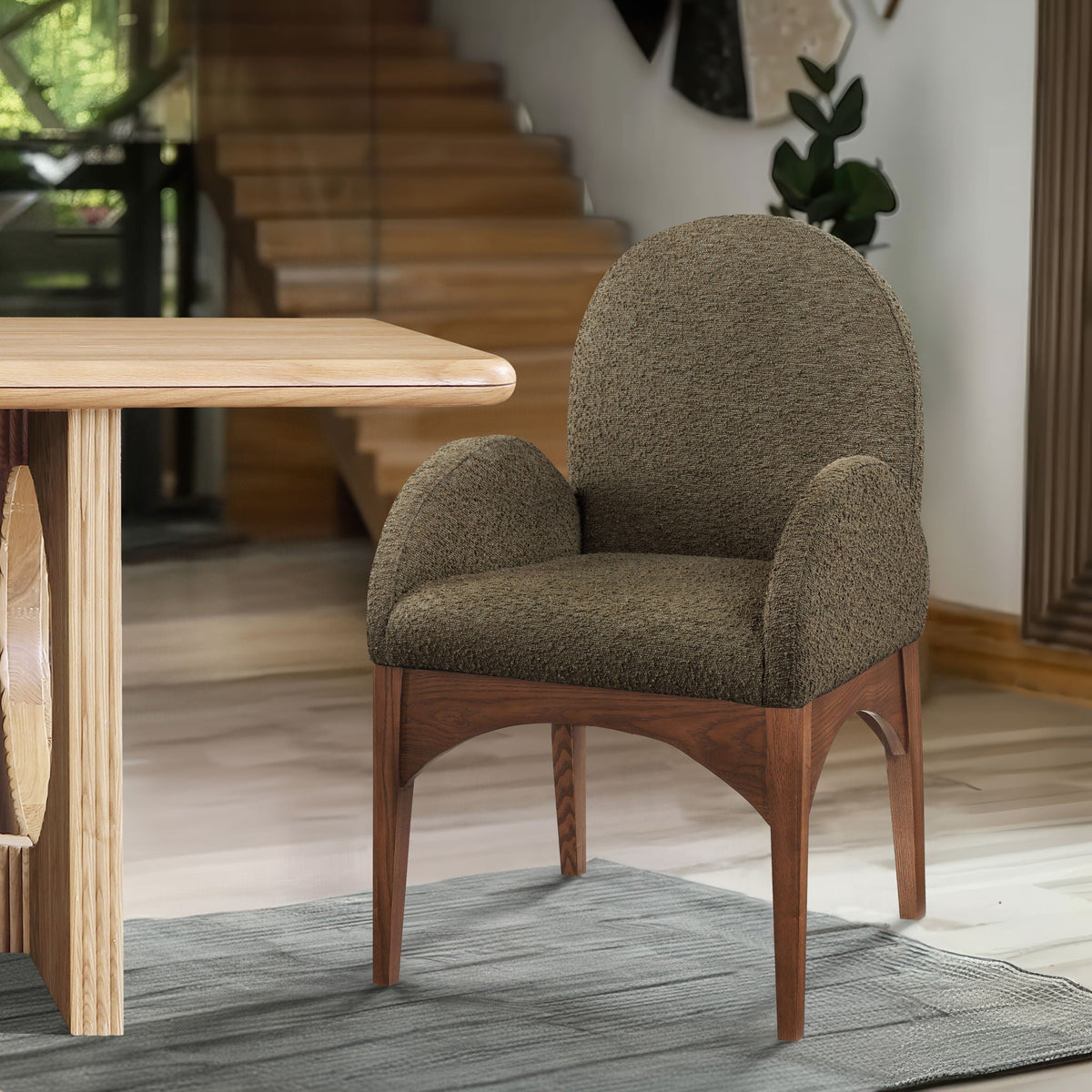 Waldorf - Boucle Dining Arm Chair with Brown Legs