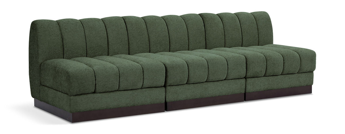 Quinn Chenille Modular Sectional — 3-Piece Armless Sofa — Green
