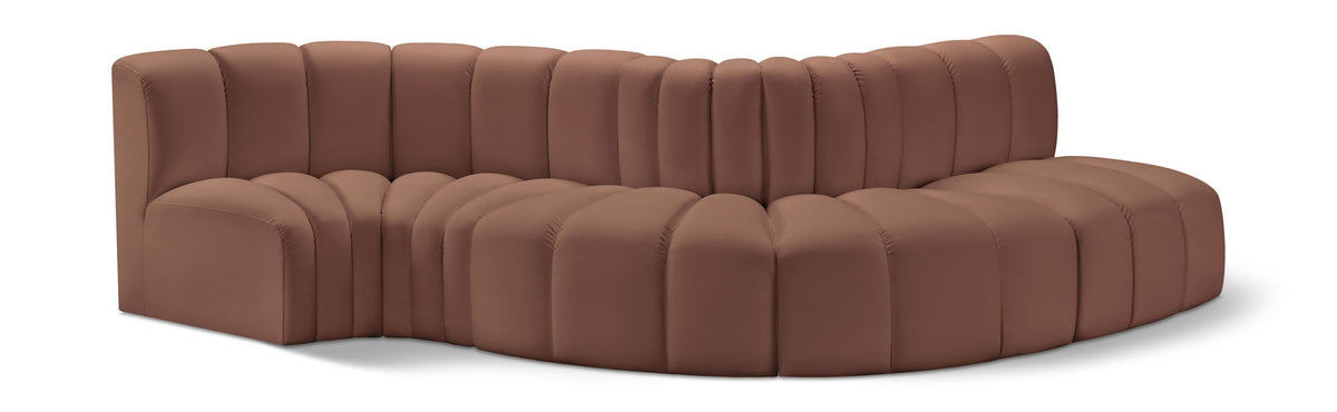 Arc Faux Leather Modular Sectional — 5-Piece Sofa — Cognac