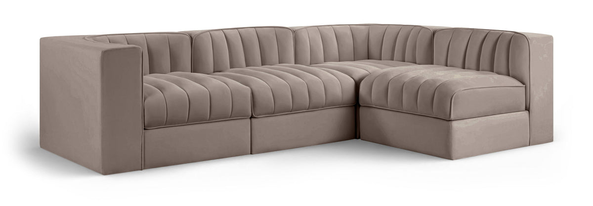 Rummi Performance Velvet Modular Sectional — 4-Piece Sectional — Taupe