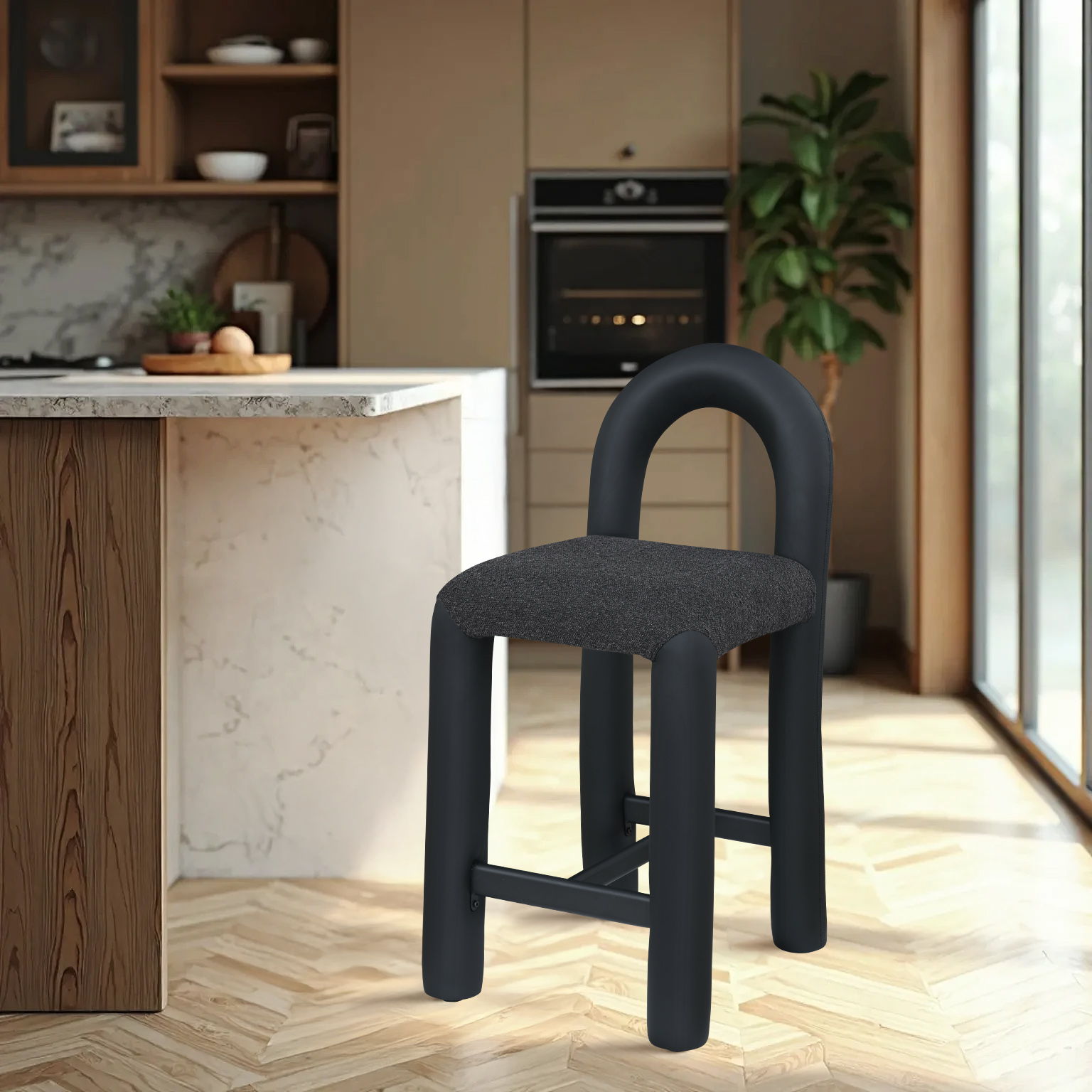 Amari - Vegan Leather and Boucle Fabric Stool