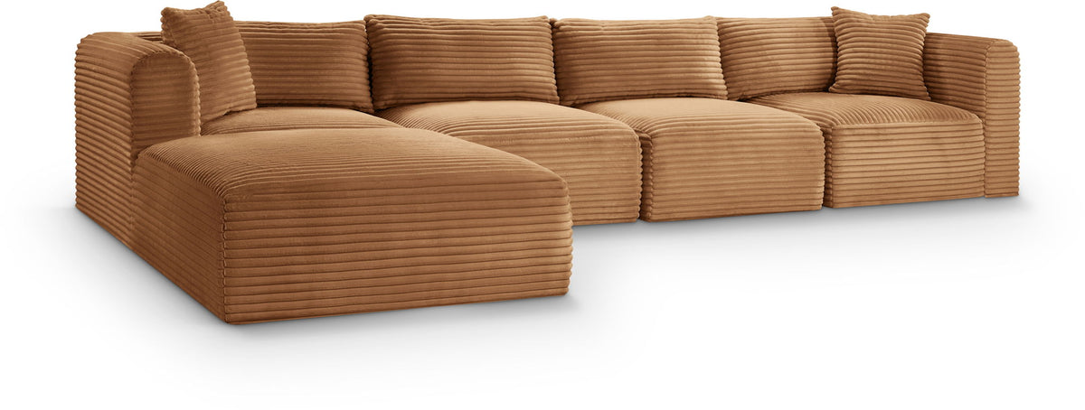 Shaggy - 5 Piece Modular Sectional With Ottoman - Light Brown Fabric