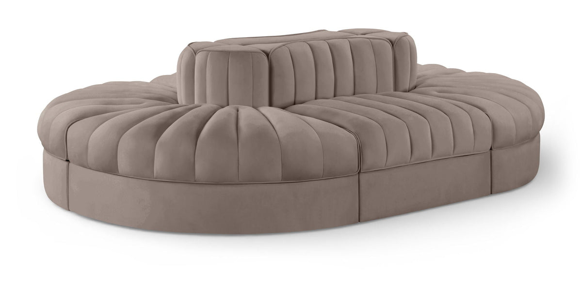 Rummi Performance Velvet Modular Sectional — 6-Piece Oval Sectional — Taupe