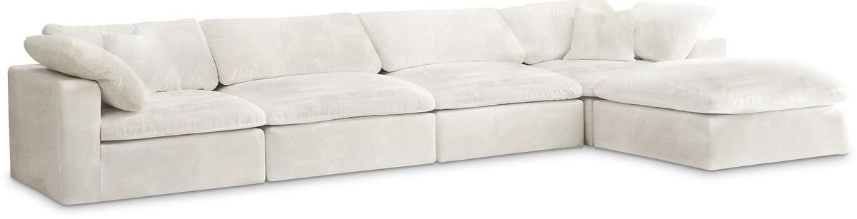 Cozy Velvet Modular Sectional — 5-Piece Sectional with Chaise — Cream