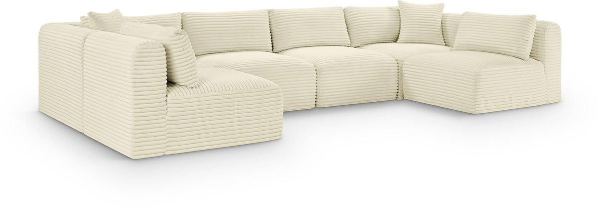 Shaggy Modular Sectional — 6-Piece U-Shaped Armless Sectional — Cream