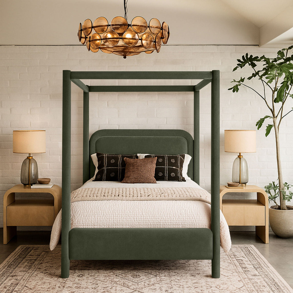 Salina Velvet Upholstered Canopy Bed — 10 Colors, Twin to King