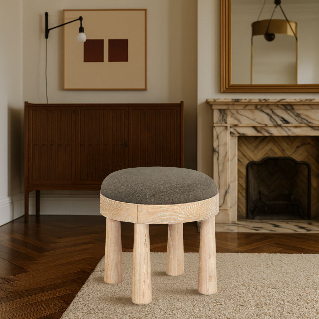 Larea Linen Ottoman with Natural Base