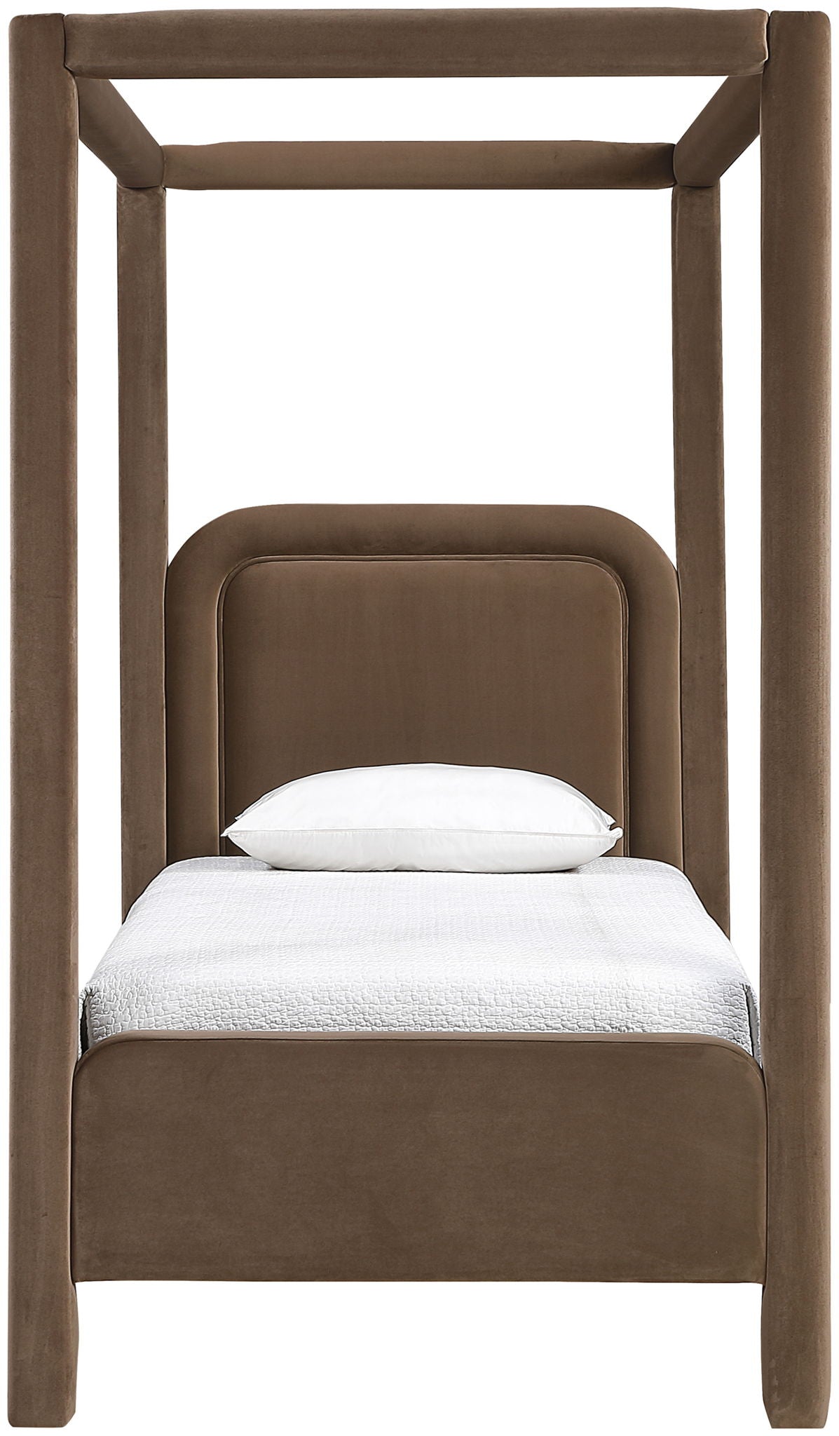 Salina Velvet Upholstered Canopy Bed — 10 Colors, Twin to King