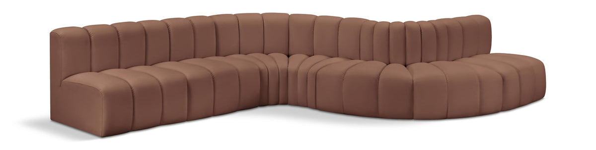 Arc Faux Leather Modular Sectional — 7-Piece Sofa — Cognac