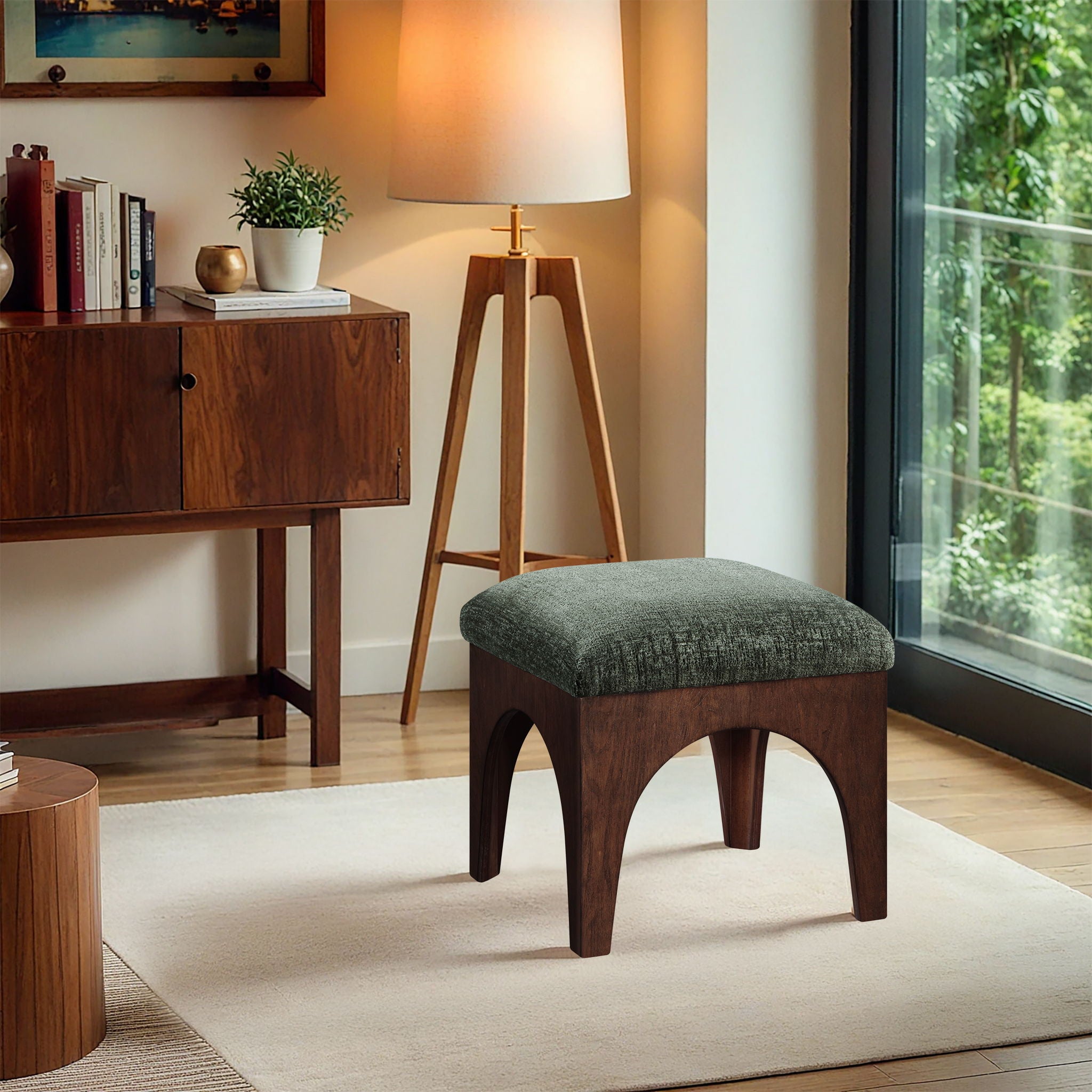 Lawson - Chenille Fabric Upholstered Ottoman - Walnut Base