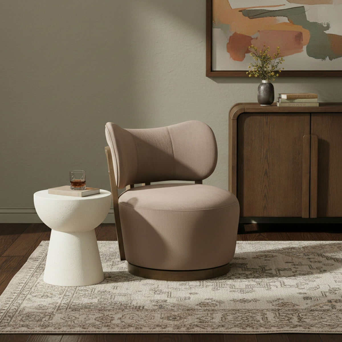 Elara - Velvet Upholstered Swivel Accent Chair with Brown Base