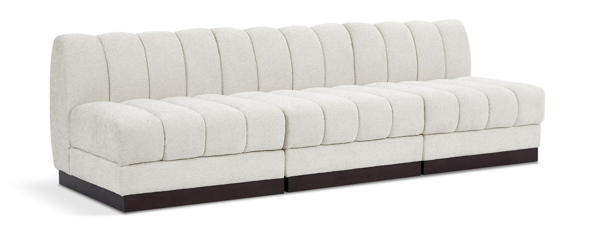 Quinn Chenille Modular Sectional — 3-Piece Armless Sofa — Cream