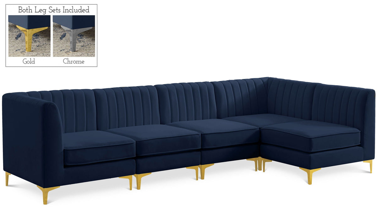 Alina Velvet Modular Sectional — 5-Piece Sectional — Navy
