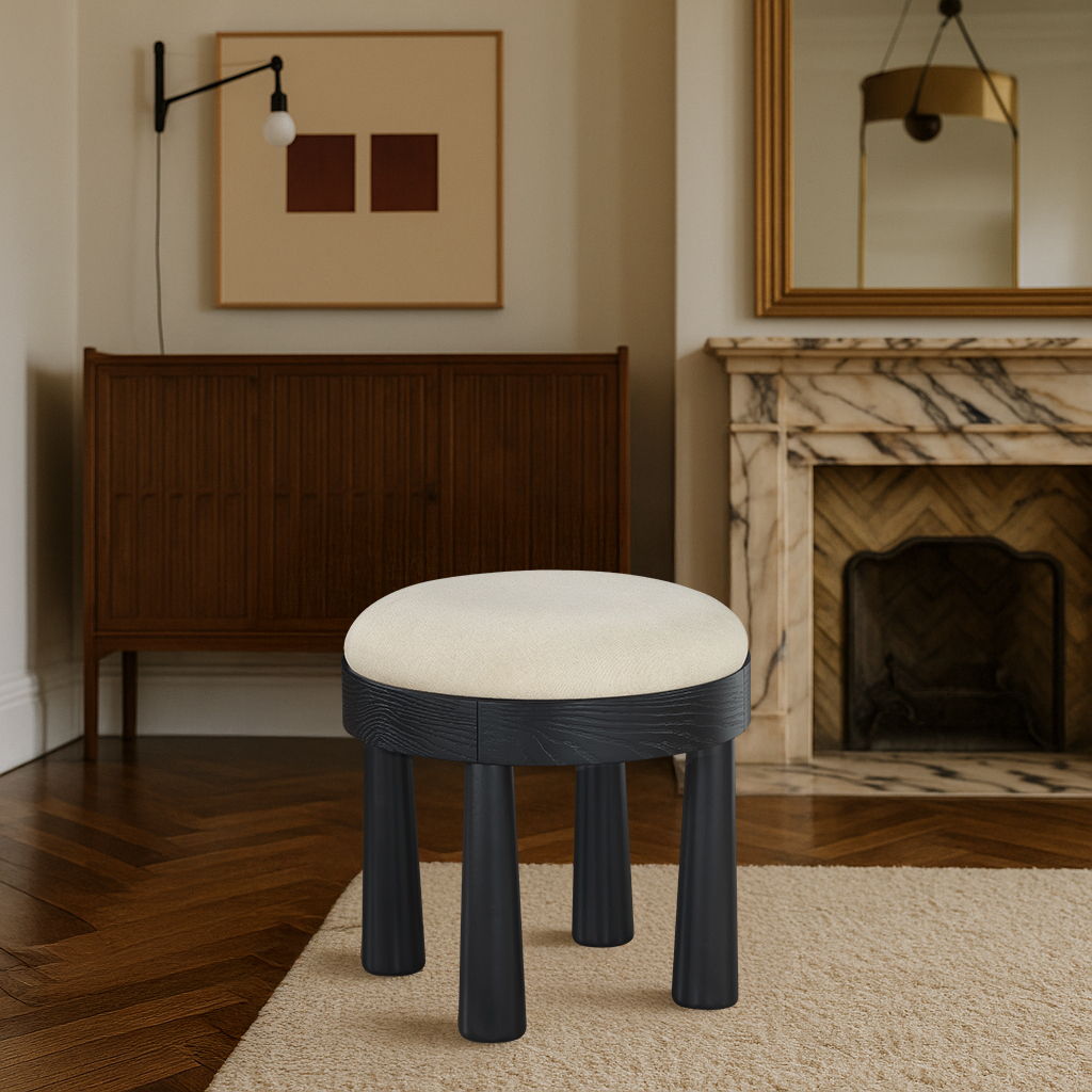 Larea Linen Ottoman — Black Base, 3 Colors - Cream