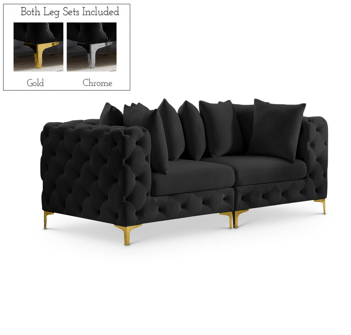Tremblay Velvet Modular Sectional — 2-Piece Sofa — Black