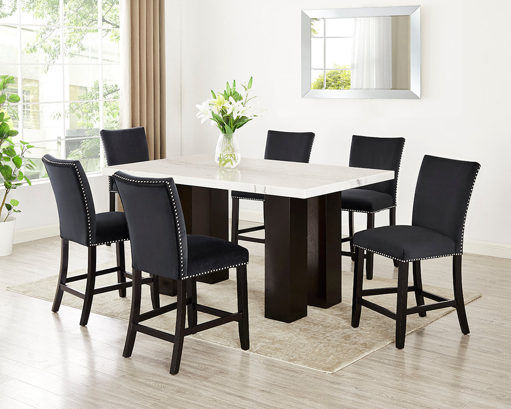 Finley Counter Height Table & 6 Chairs — Genuine Marble Top