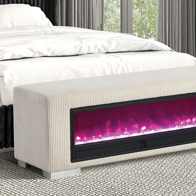 Elnath Bench w/ Visual Wood Log Fireplace — Elnath Bench w/ Visual Crystal Fireplace