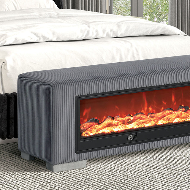 Elnath Bench w/ Visual Wood Log Fireplace — Elnath Bench w/ Visual Wood Log Fireplace