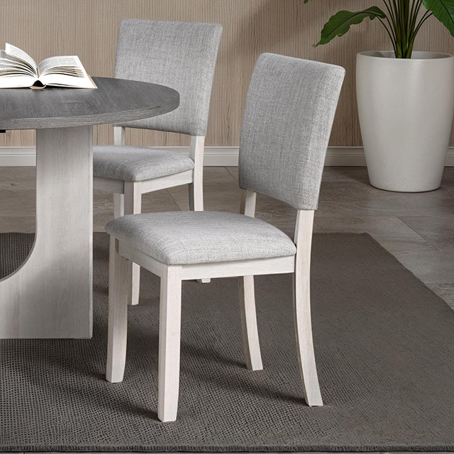 Oberto Round Pedestal Dining Table - Upholstered Side Chair (Set of 4) / Gray