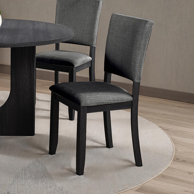 Oberto Round Pedestal Dining Table - Upholstered Side Chair (Set of 4) / Dark Gray