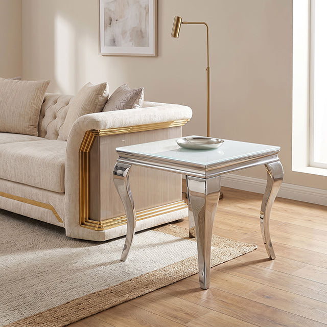 Wetzikon Glass & Metal Living Collection - End Table / White