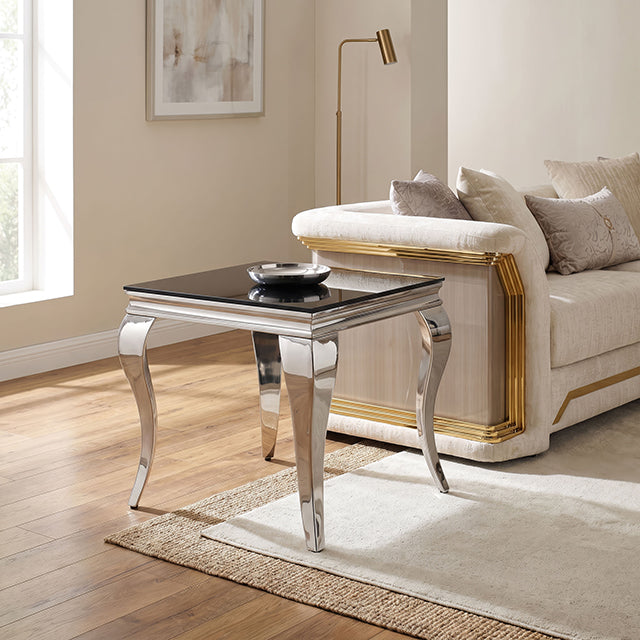 Wetzikon Glass & Metal Living Collection - End Table / Black