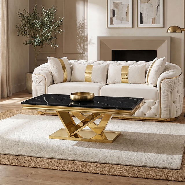 Villarsglane Glam Stone-Top Table Collection - Coffee Table / Gold/Black