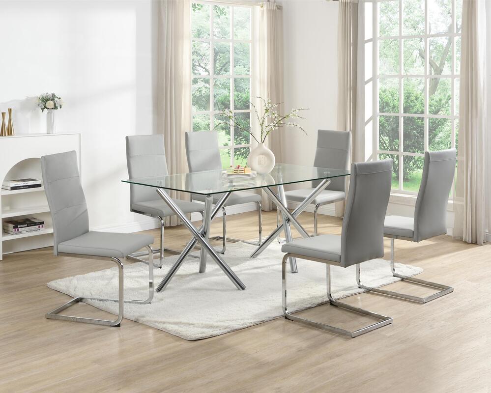D201 Glass-Top Dining Set — Table & 6 Chairs