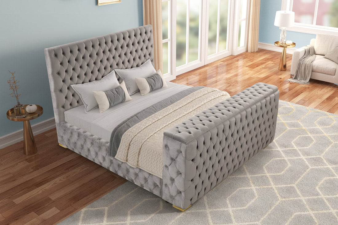 Future Platform Bed — LED Fireplace & Bluetooth Speakers