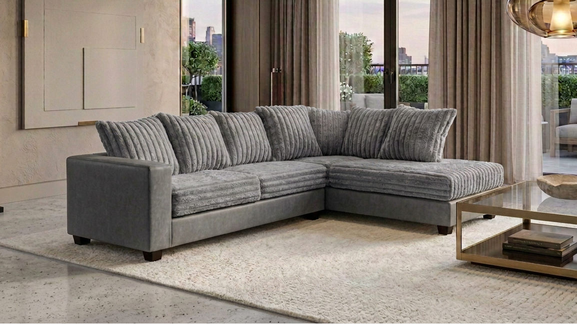 Costa Corduroy 2-Piece Sectional in Castle Grey