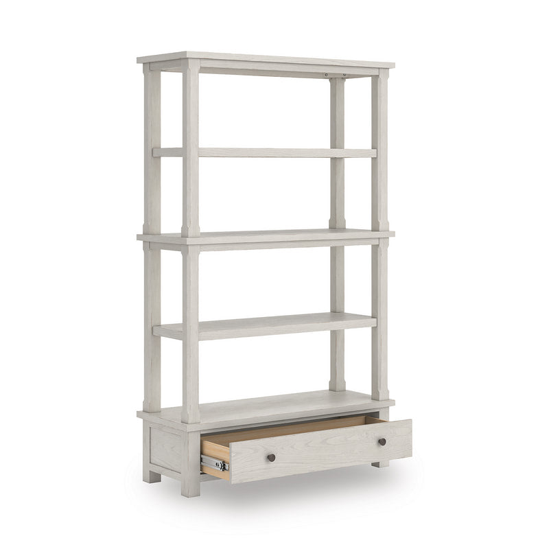 H742-70 Antiqued White Bookcase — 4 Shelves & Storage Drawer