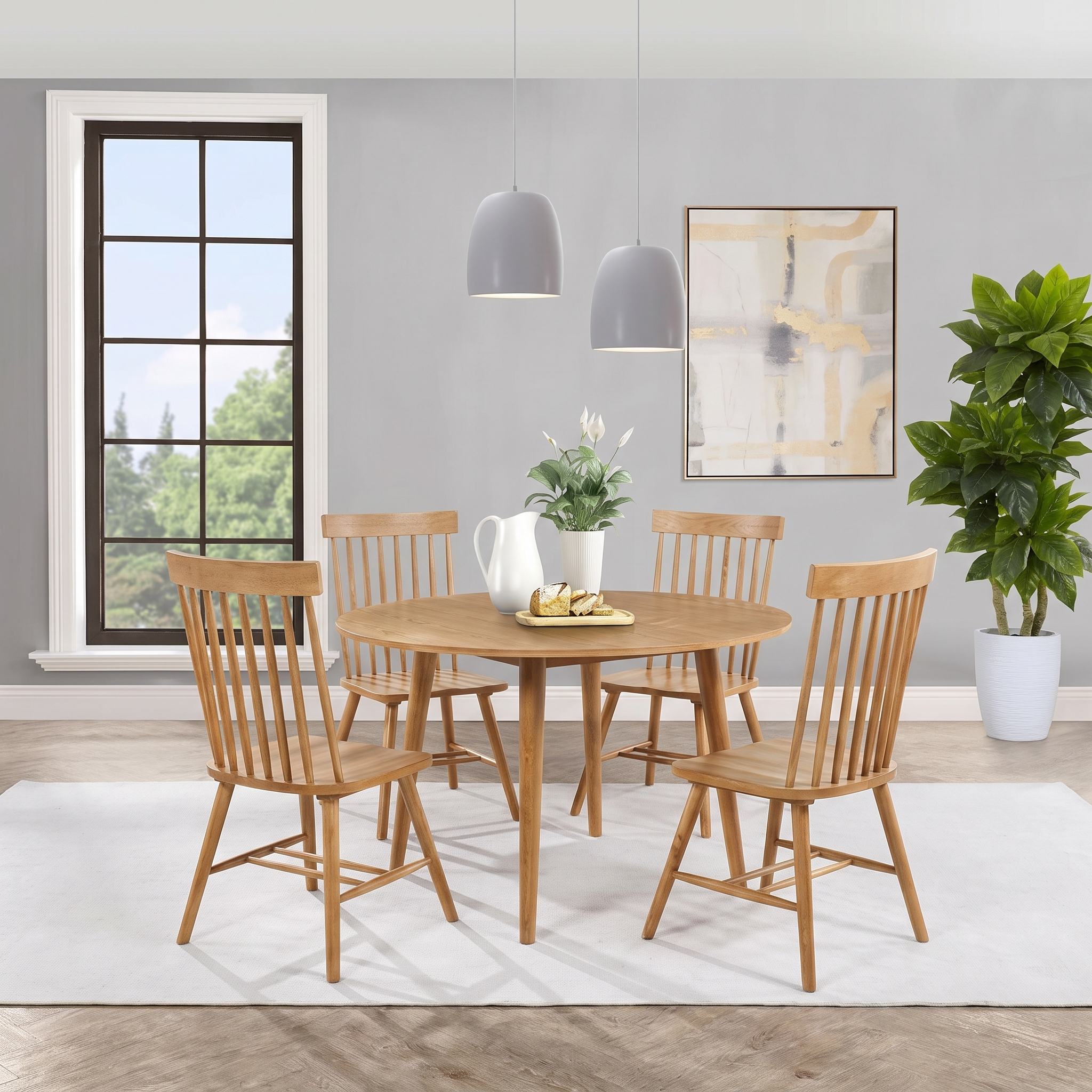 Andrews 5-piece round dining set, light ash and black