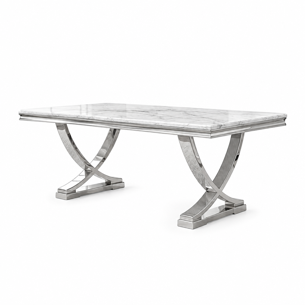 Wadenstil Glam Sintered Stone Dining Table - Silver/White