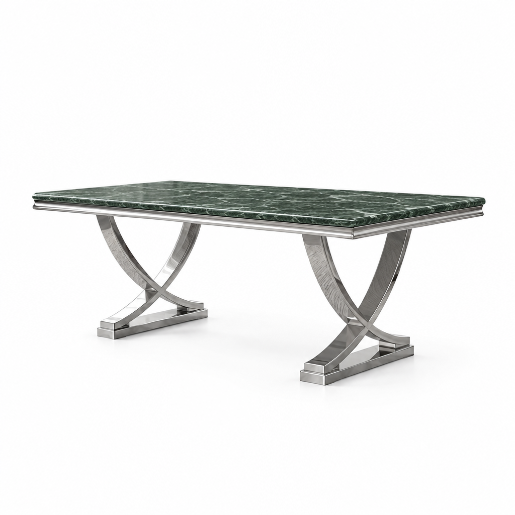 Wadenstil Glam Sintered Stone Dining Table - Silver/Green