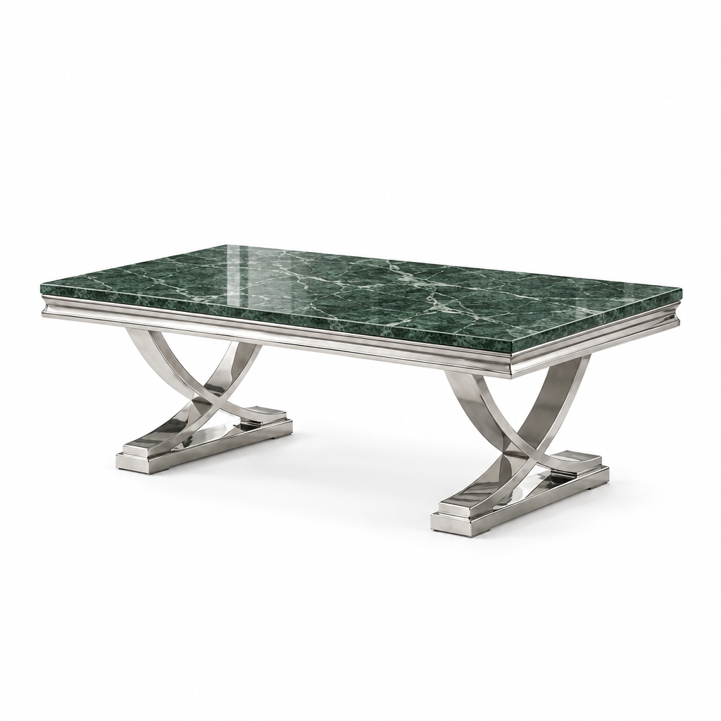 Wettingen Glam Stone-Top Table Collection - Silver/Green