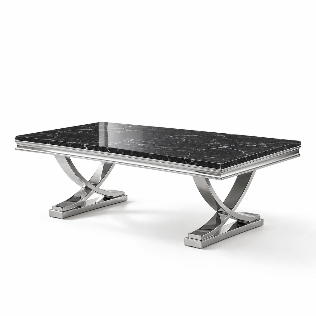 Wettingen Glam Stone-Top Table Collection - Silver/Black
