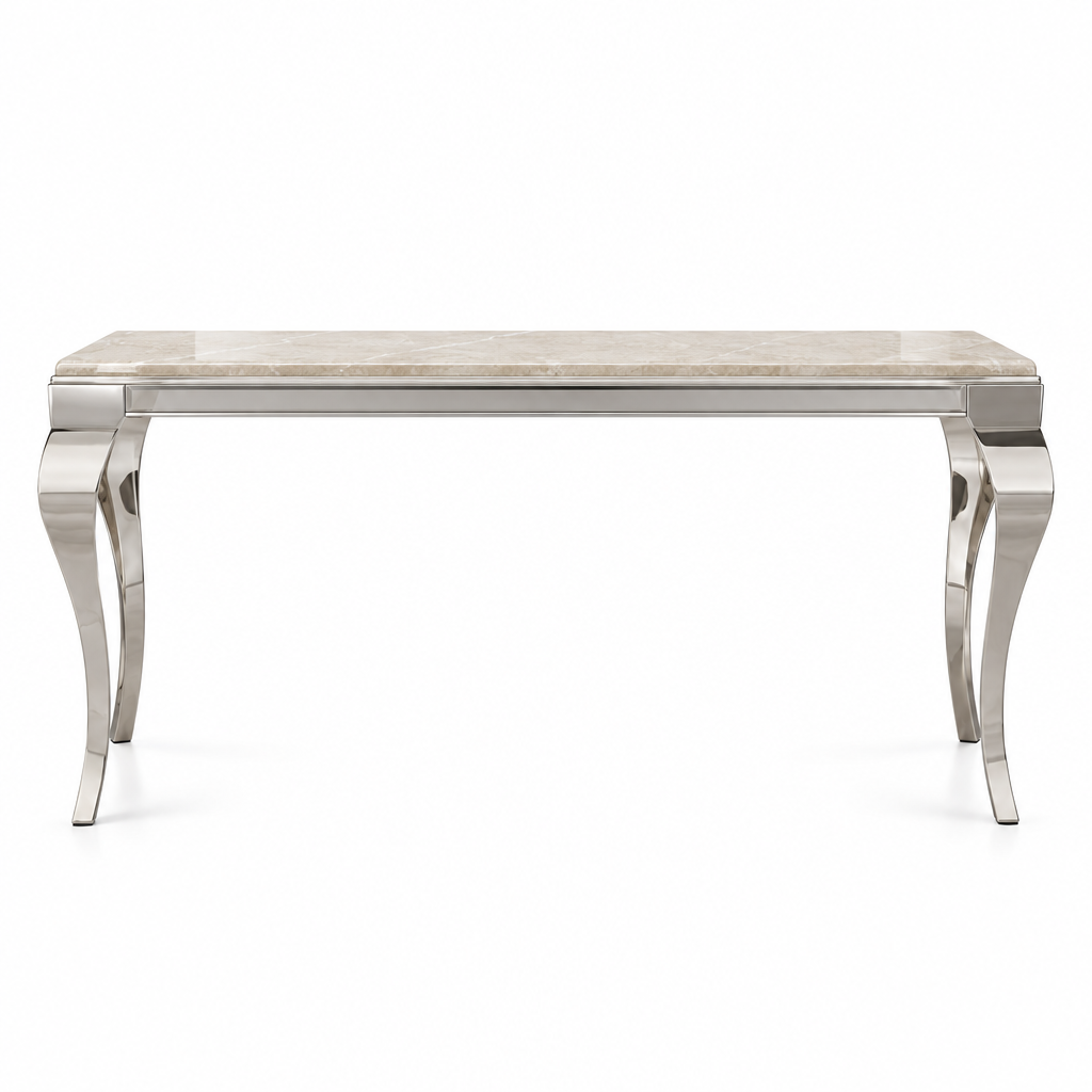 Villarsglane Glam Stone-Top Table Collection - Silver/Beige