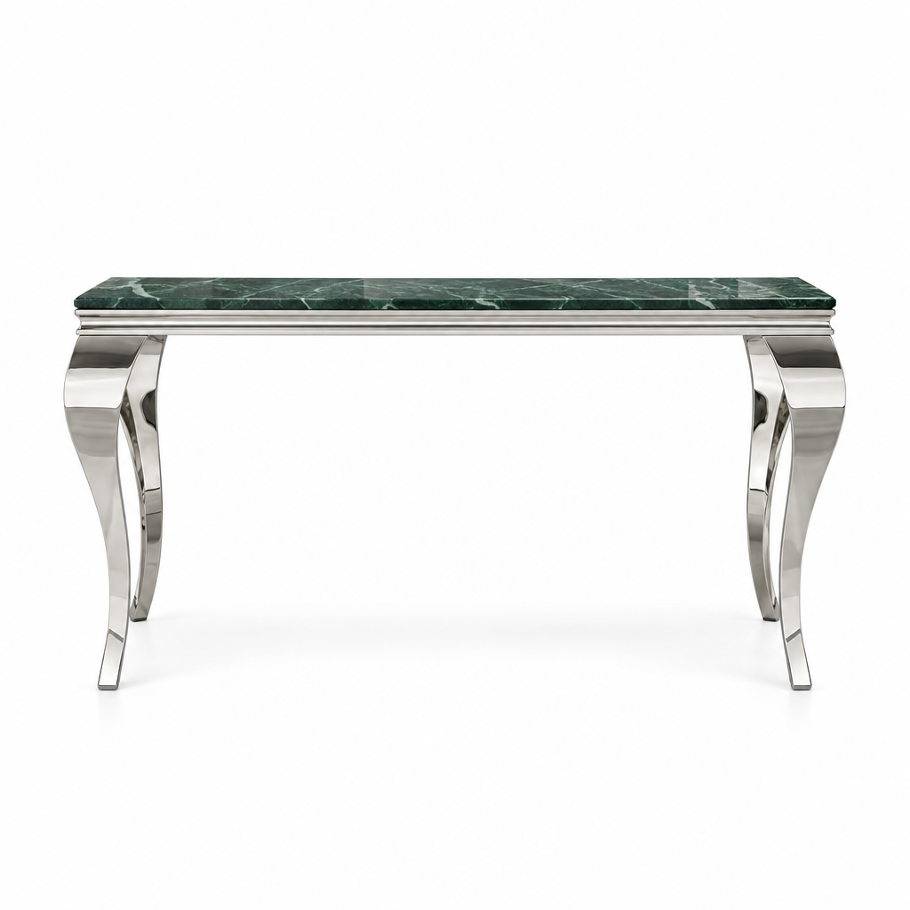 Villarsglane Glam Stone-Top Table Collection - Silver/Green