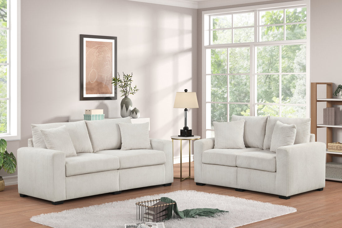 HH1125 Beige Sofa & Loveseat Set — 2-Piece Living Room Set