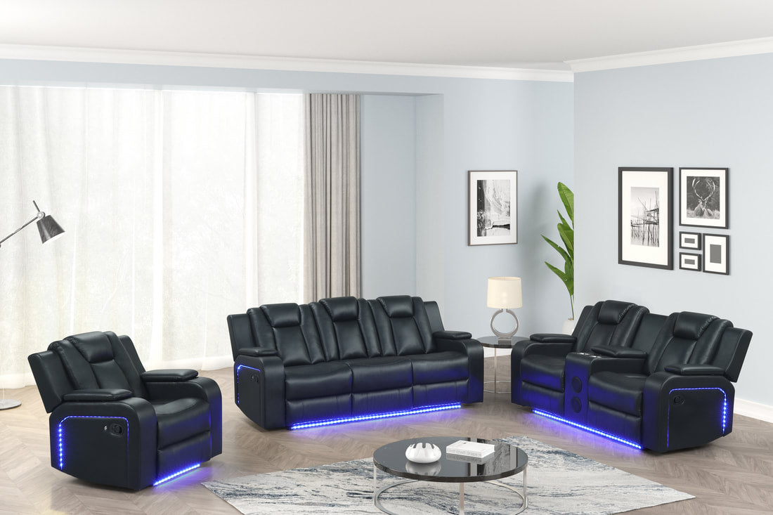 Hulk20 Black 3PC Reclining Set — Drop-Down Table & LED Lighting