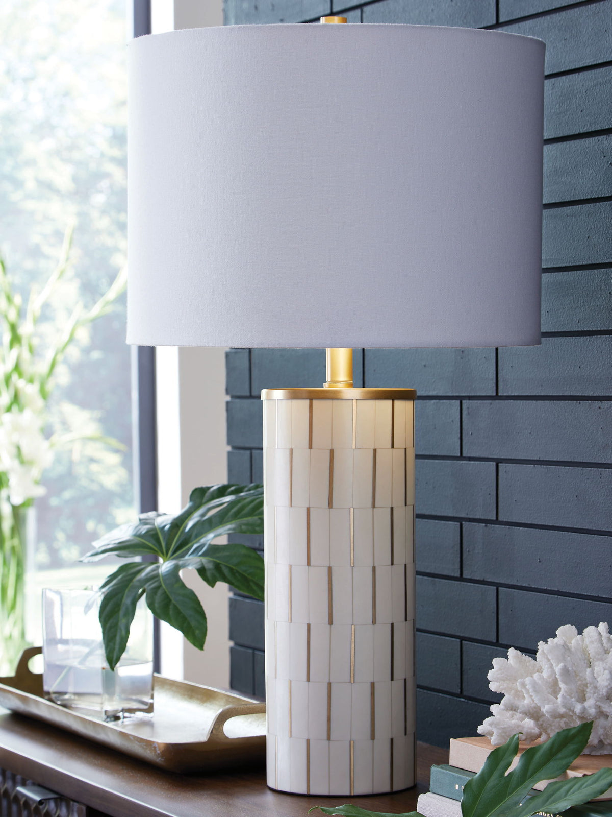 Faridworth - Poly Table Lamp - White / Gold Finish — view 2